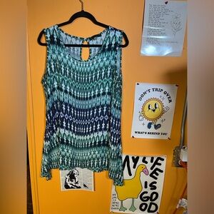 Rose & Olive Sleeveless Top - Teal and Navy